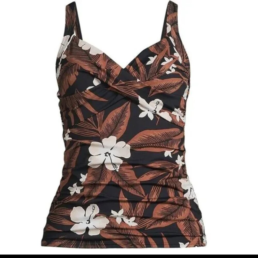 NWT Lands' End Plus Standard Vneck Wrap Underwire Floral Palm Tankini Swim Top
